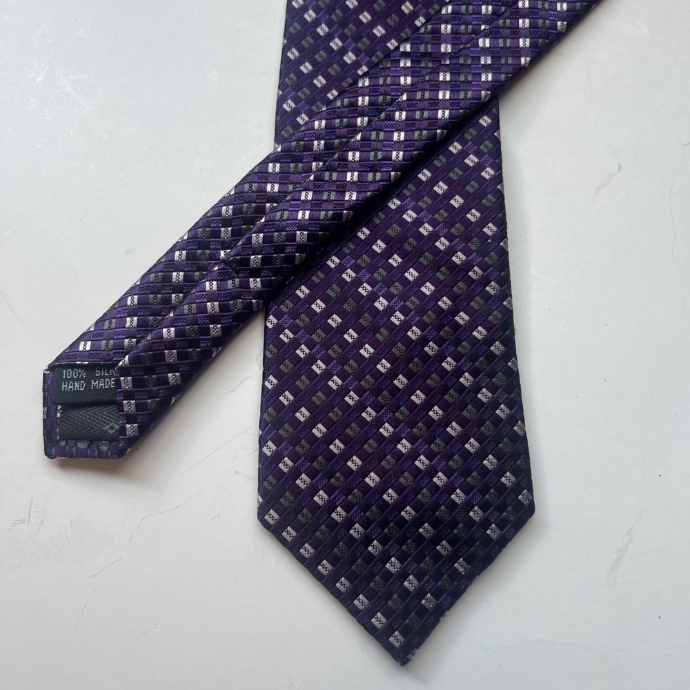 Dana Milano Purple Green Diamond Lattice Hand Made in Italy‎ 100% Silk Tie